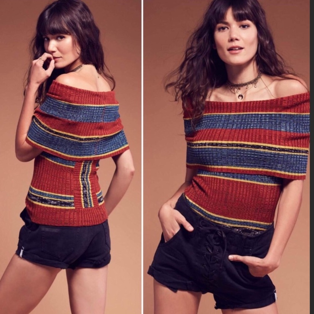 Free People Carly Cowl Striped Knit Top